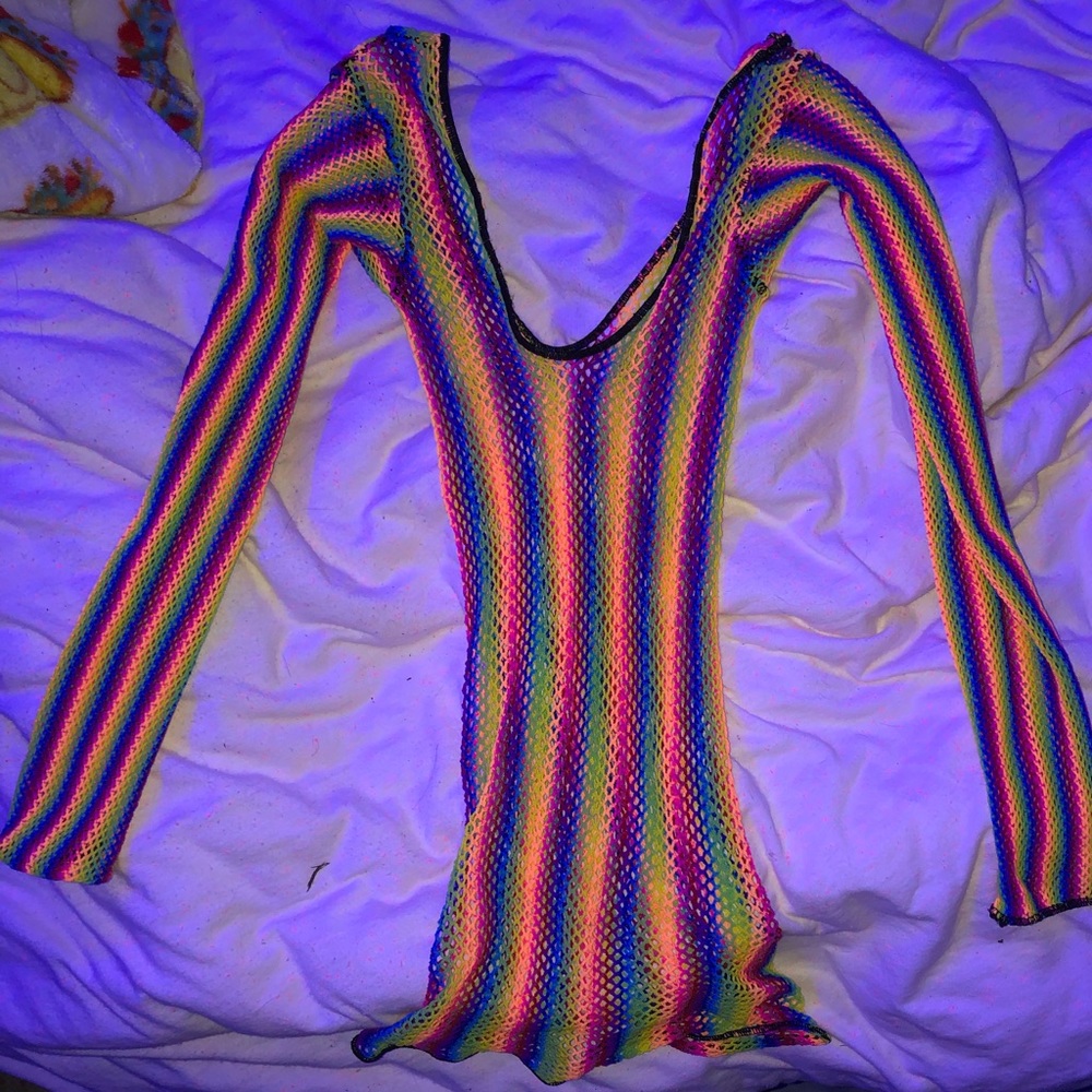 Rainbow knit fishnet dress
